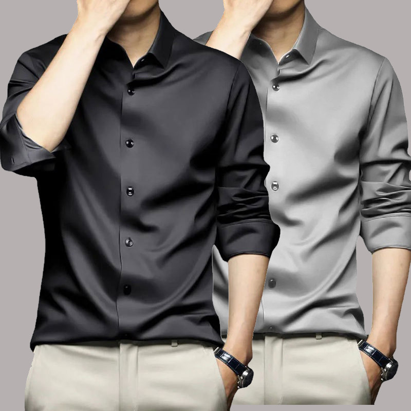 Korean Men Formal Wear - S-5XL pria kemeja lengan panjang Non