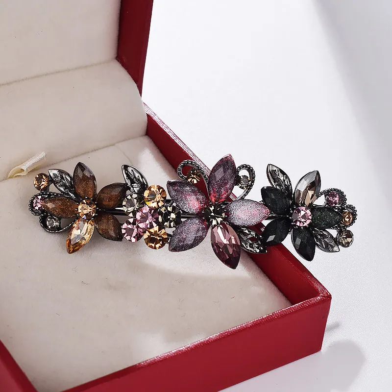 Tie Bar Clip - Jepit Rambut Bunga Berlapis Rhinestone Elegan,