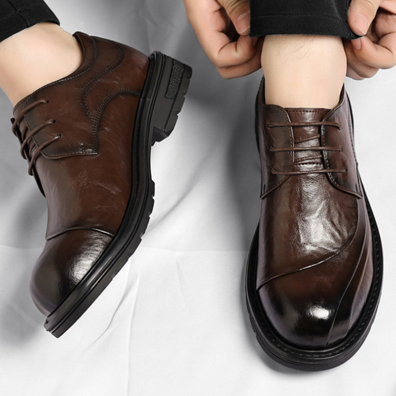 Men Formal Wear Wedding - Sepatu Kulit Asli Coklat Mengkilap Model