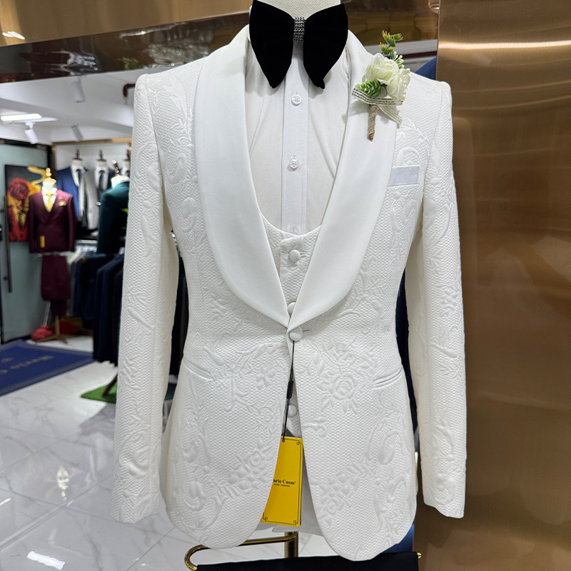 Men Formal Wear Black And White - Setelan Jas Pria Putih 3 Potong