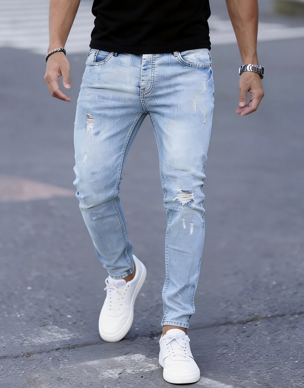 Men Formal Wear With Jeans - Celana Jeans Slim Fit Stretch Ripped