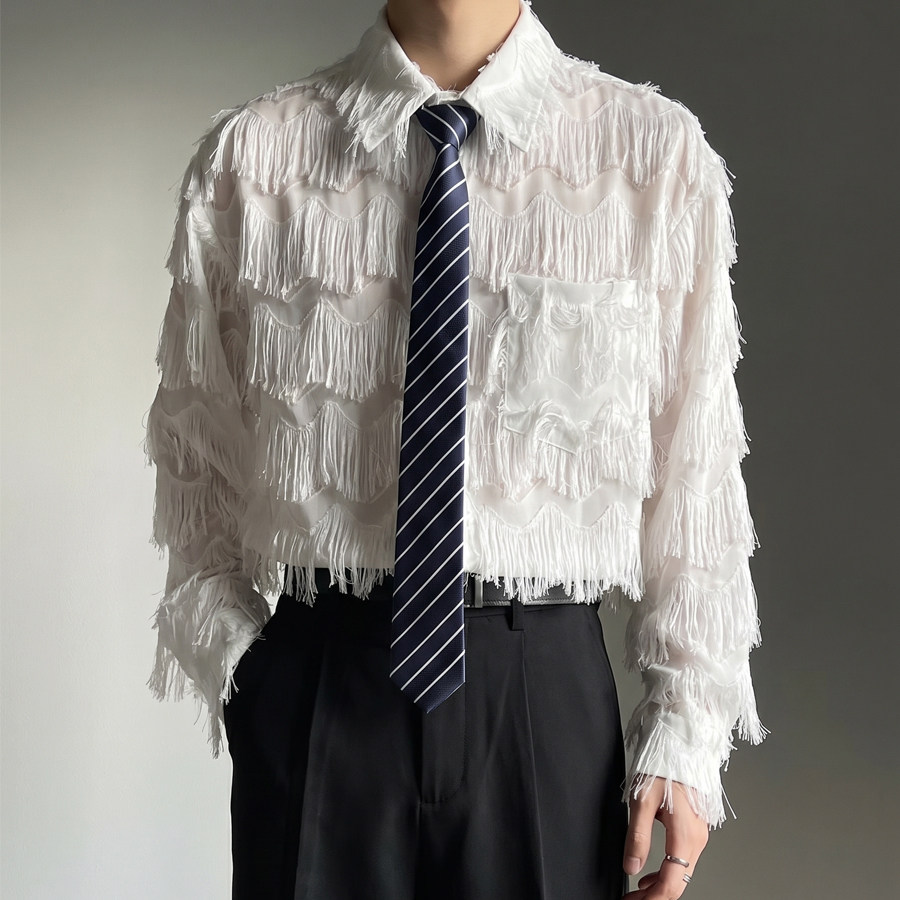Korean Men Formal Wear - Kemeja Kasual Longgar Vintage Lengan Panjang