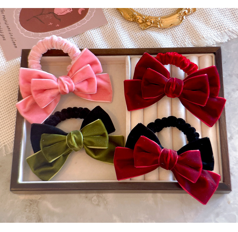 Tie Bar Clip - Ikat Rambut Pita Beludru Merah Lucu,