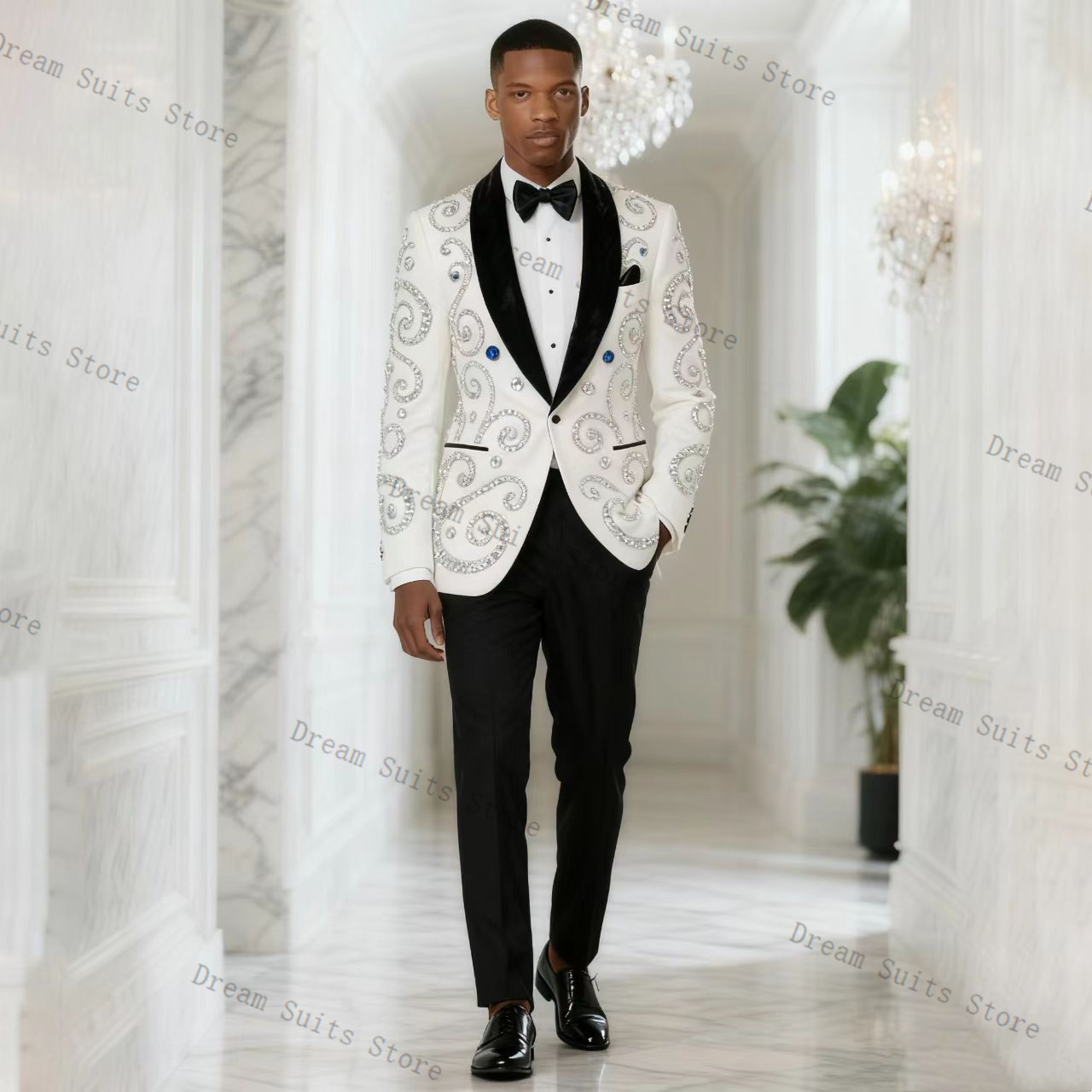 Men Formal Wear Black And White - Setelan Jas Pria Putih 2 Potong