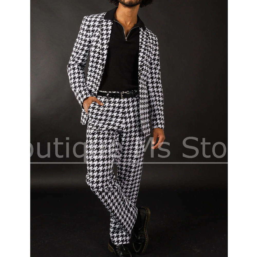 Men Formal Wear Black And White - Setelan Jas Pria Hitam Putih Motif