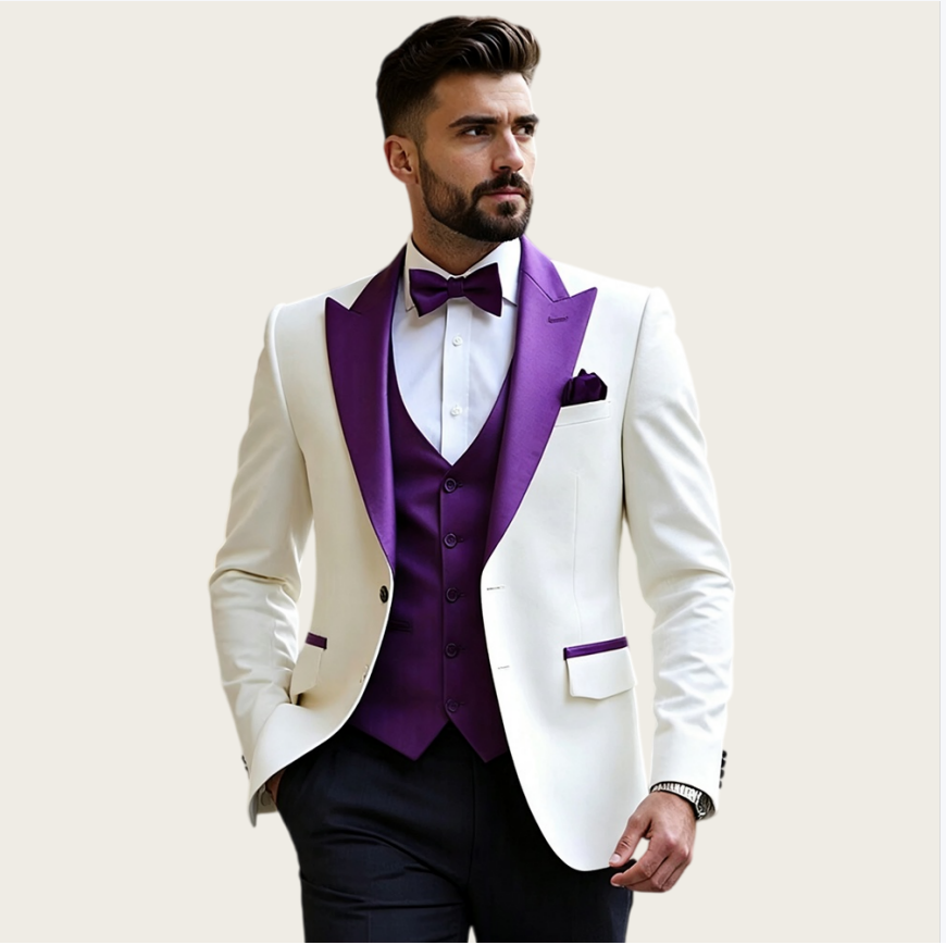 Men Formal Wear Wedding - Setelan Jas Pria Putih 3 Potong,
