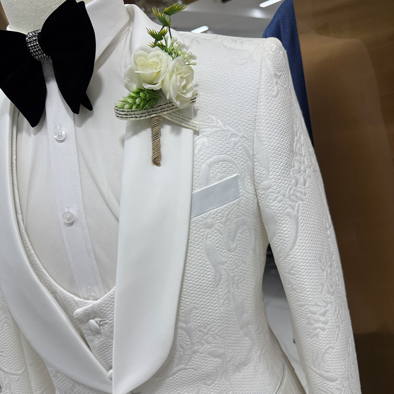 Setelan Jas Pria Putih 3 Poton - Men Formal Wear Black And White ulasan dan harga