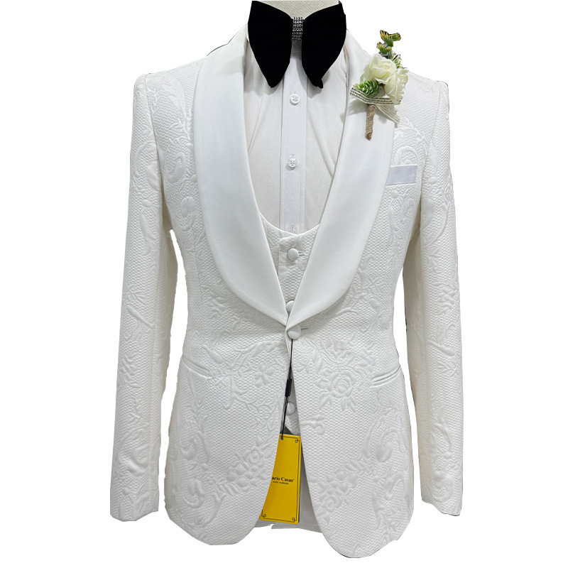 Setelan Jas Pria Putih 3 Poton - Men Formal Wear Black And White ulasan dan harga