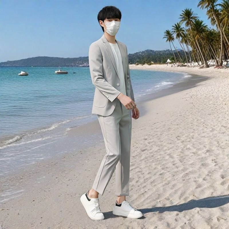 Setelan Jas Musim Panas Ringan - Korean Men Formal Wear ulasan dan harga
