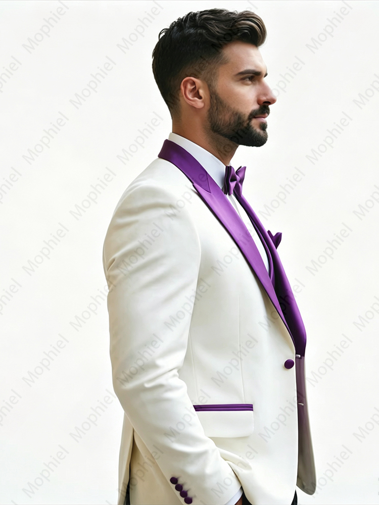 Setelan Jas Pria Putih 3 Poton - Men Formal Wear Wedding ulasan dan harga
