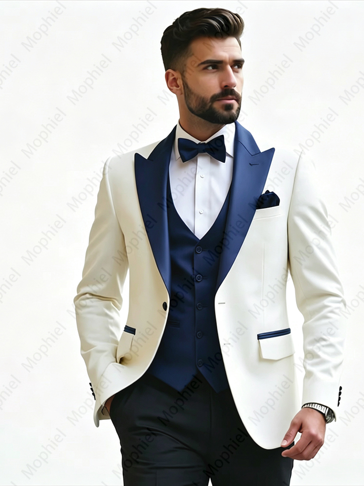 Setelan Jas Pria Putih 3 Poton - Men Formal Wear Wedding ulasan dan harga
