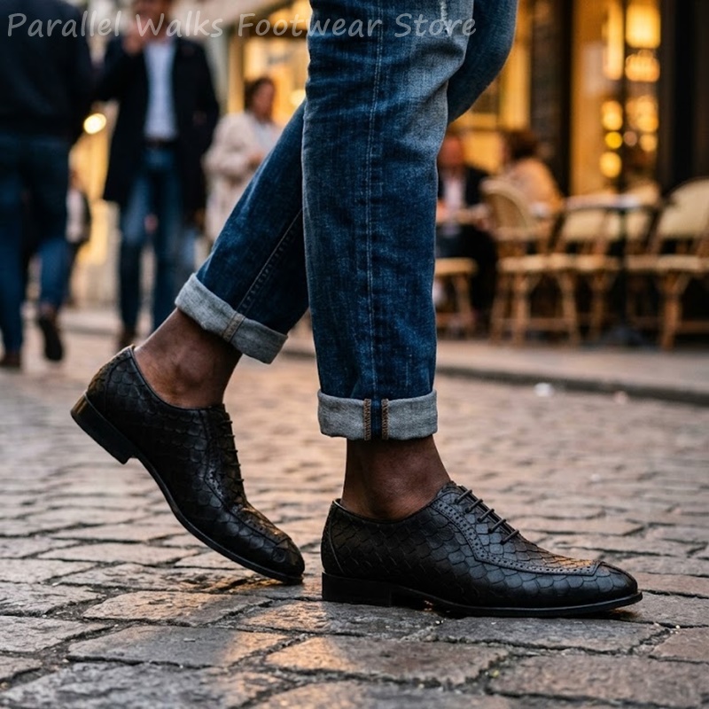 Sepatu Oxford Pria Kulit Embos - Scale - Men Formals & Ethnic Wear ulasan dan harga