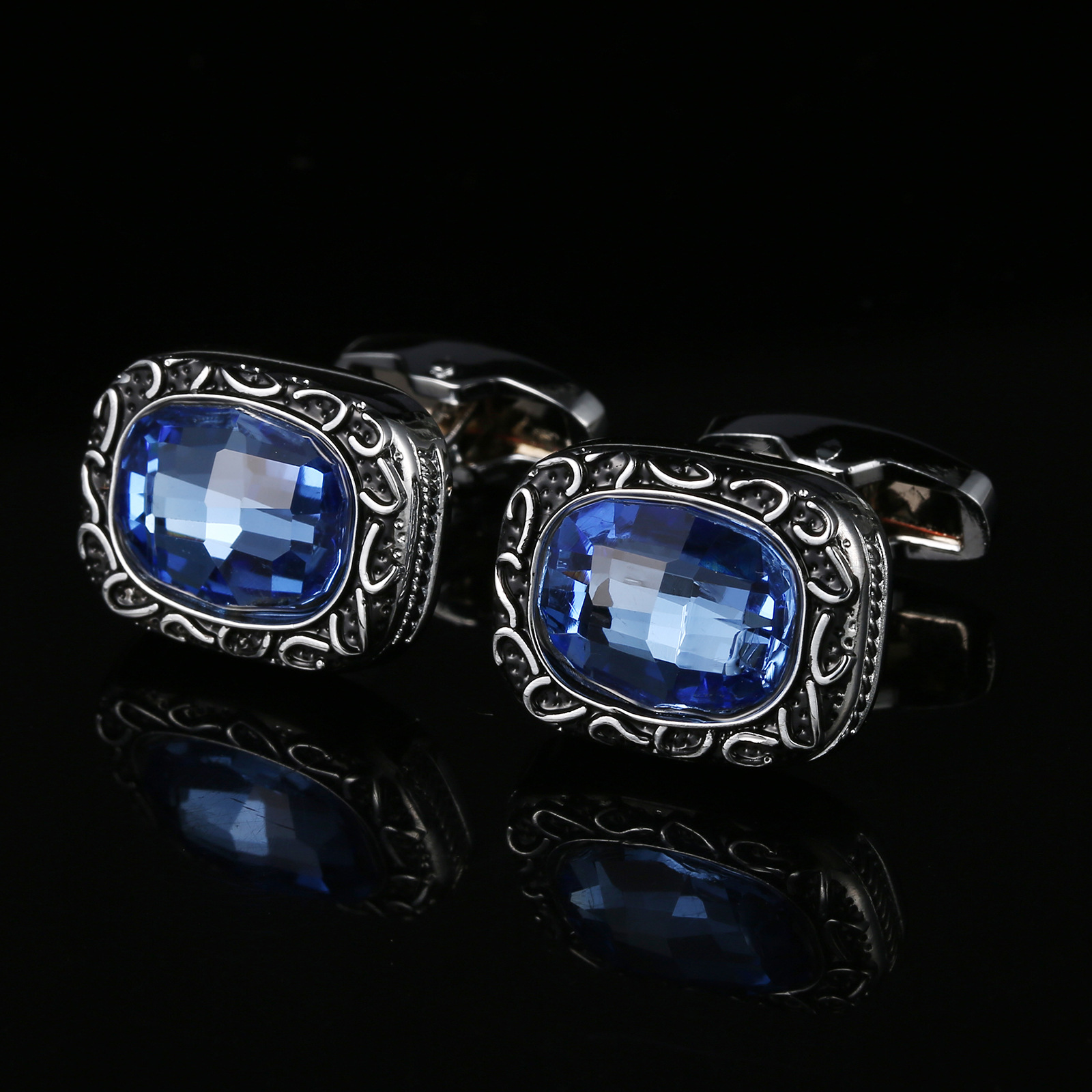 Kancing Manset Kristal Biru Mo - Dress Shirt French Cuff ulasan dan harga