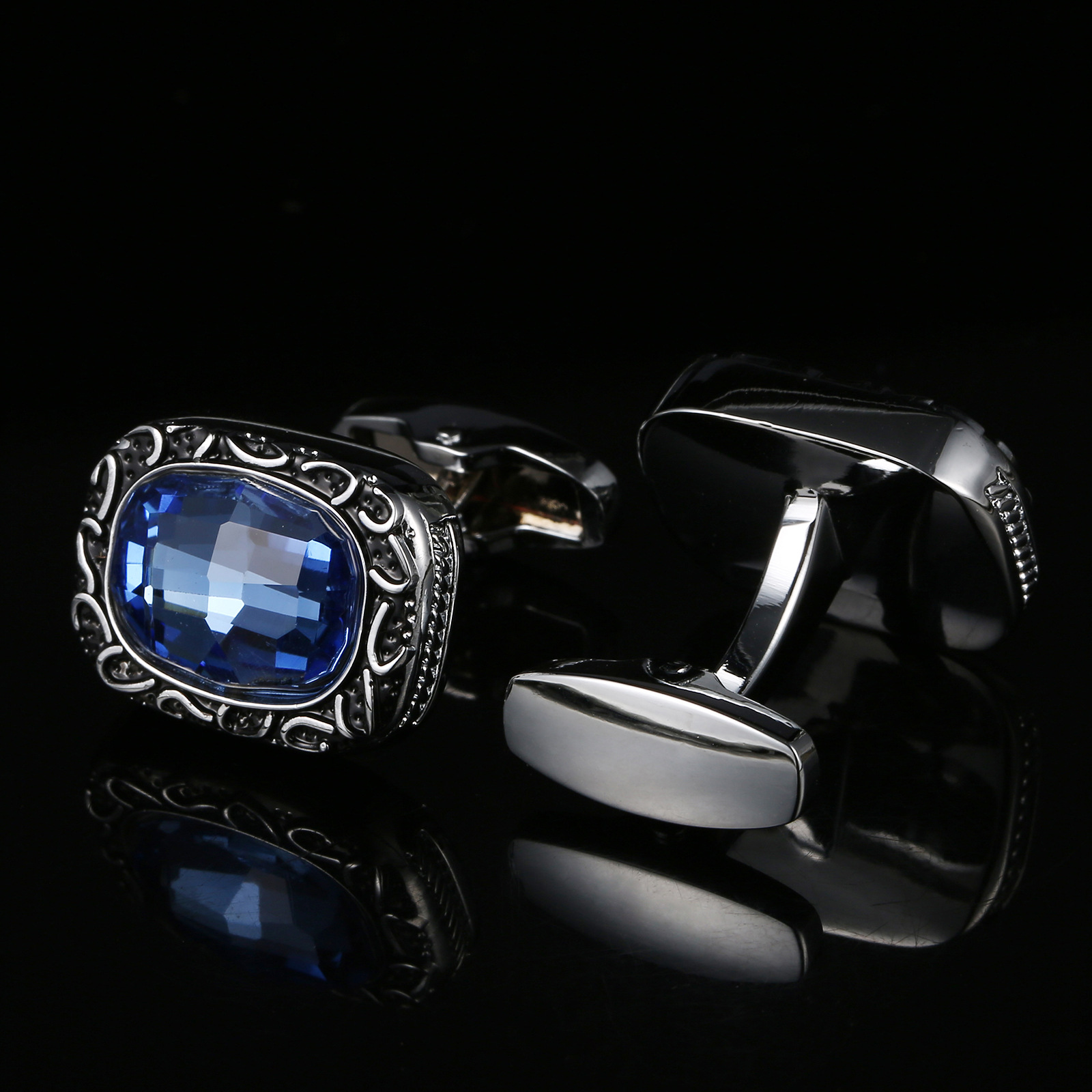 Kancing Manset Kristal Biru Mo - Dress Shirt French Cuff ulasan dan harga