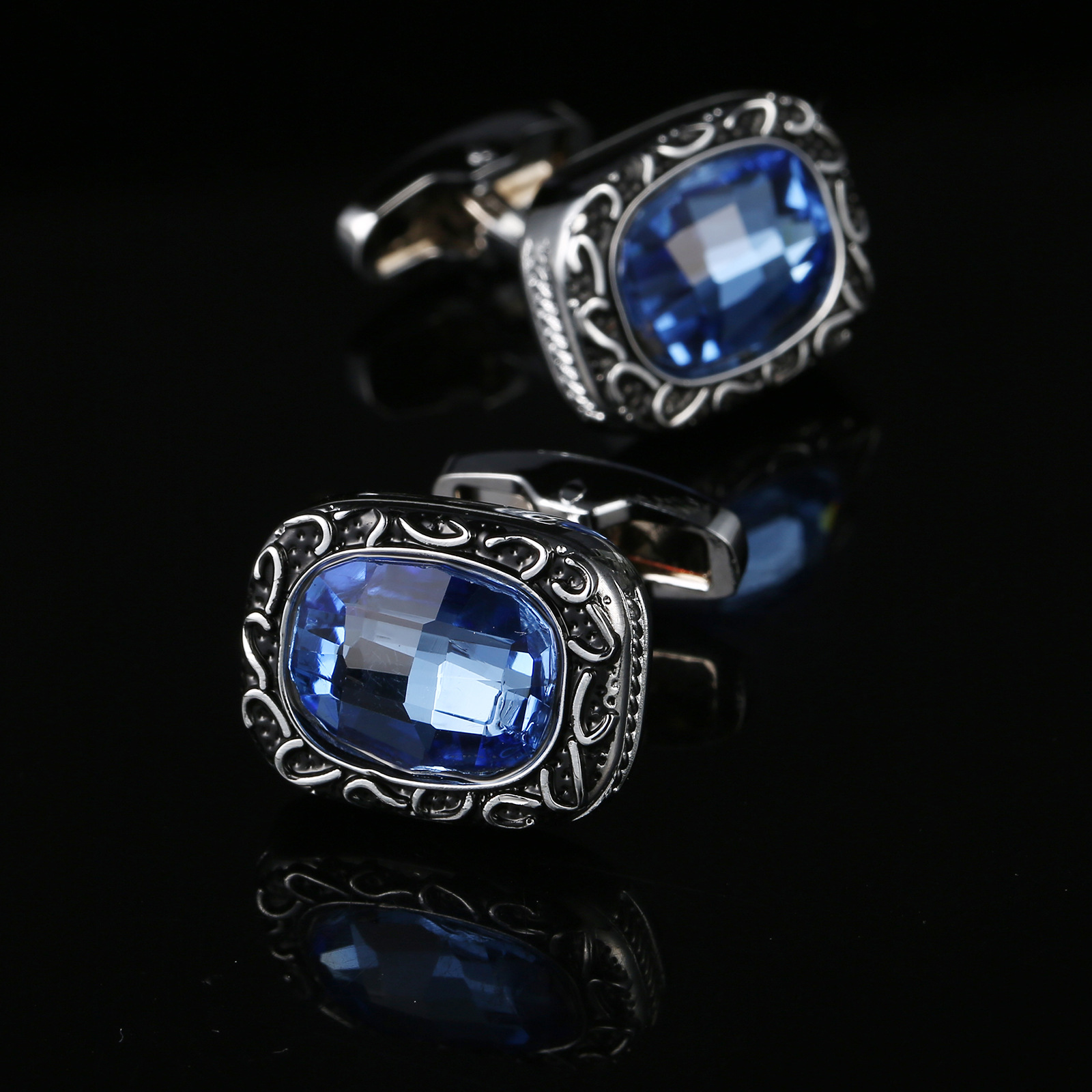 Kancing Manset Kristal Biru Mo - Dress Shirt French Cuff ulasan dan harga