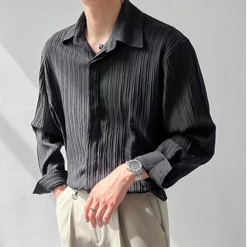Aprikot Hitam Putih Kemeja Len - Korean Men Formal Wear ulasan dan harga